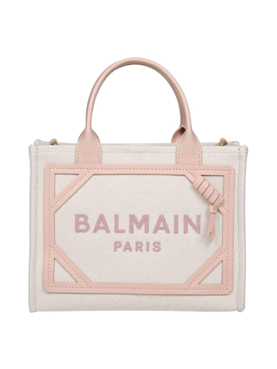 Balmain B-army Canvas Small Tote Bag In Creme,nude Rose'