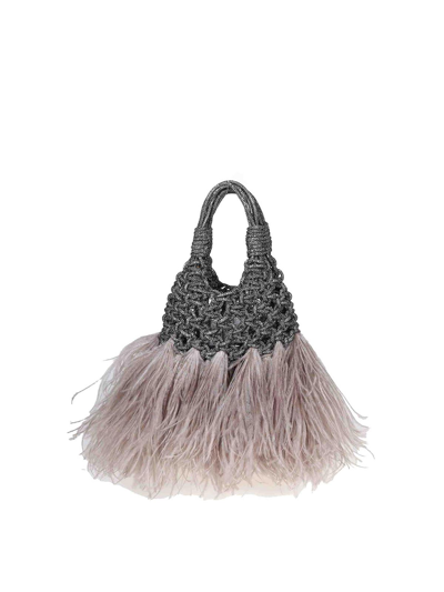 Hibourama Jewel Bag Woven With Ostrich Feathers In Black