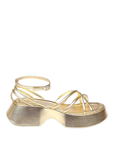 Vic Matie Laminated Leather Sandal In Gold