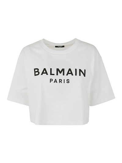 Balmain Logo-print Crop T-shirt In White