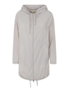 Herno Stretch Maxi Bomber With Hood And Drawstring Hem In Gray