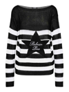 Balmain Gestreifter Pullover Mit U-boot-ausschnitt In White