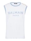 Balmain Tank Top With Shoulder Buttons And Contrast Trim In White
