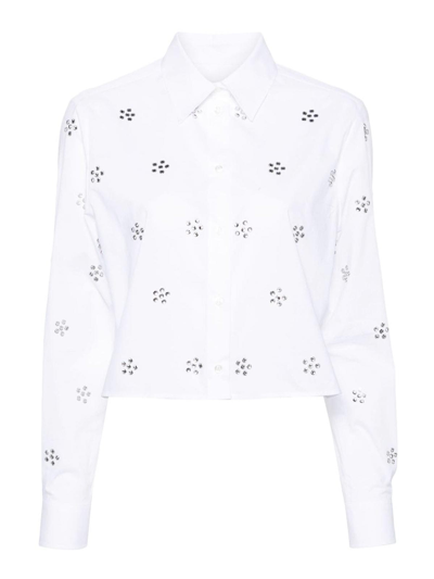 Msgm Shirt With Rhinestones In White