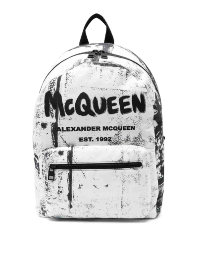 Alexander Mcqueen Fold-print Jacquard Canvas Backpack In White