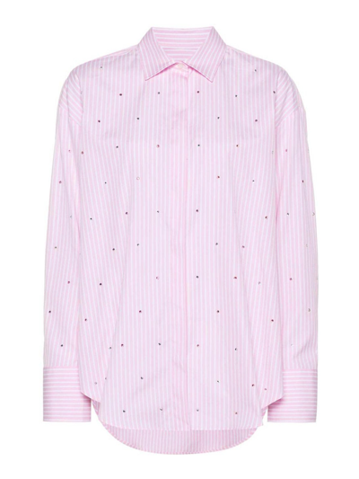 Msgm Rhinestone-embellished Shirt In Nude & Neutrals