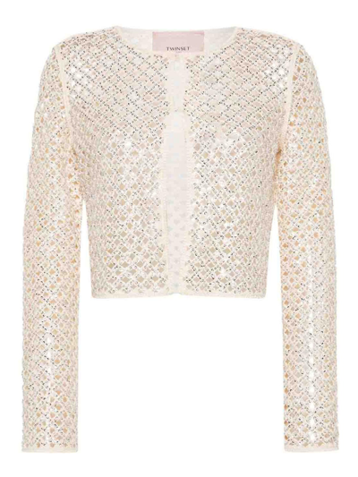 Twinset Cardigan With Sequin Detail In Beige