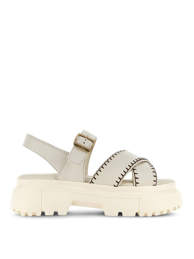 Hogan Leather Sandals In Nude & Neutrals