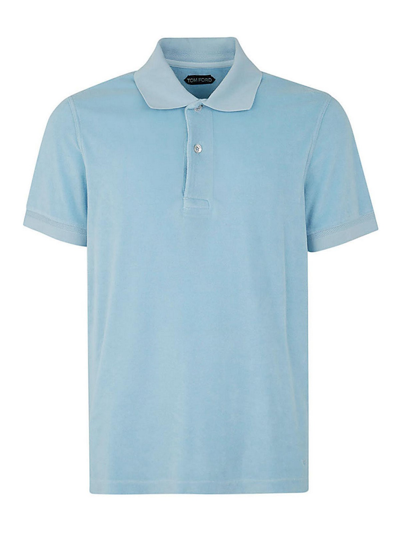 Tom Ford Cotton Pique Polo Shirt In Blue