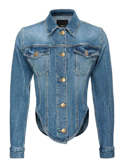 Pinko Curved-hem Denim Jacket In Blue