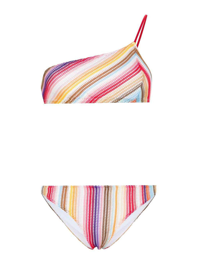 Missoni Mare One-shoulder Striped Crochet-knit Bikini In Multicolour