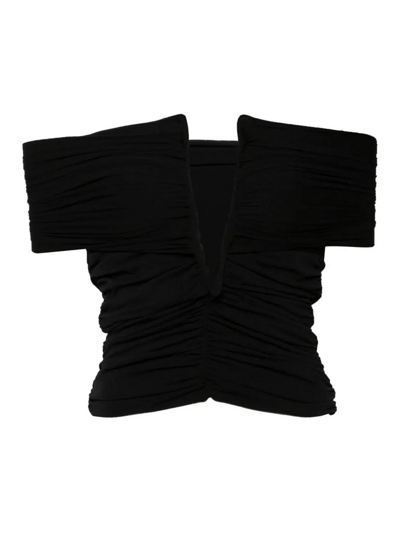 Magda Butrym Ruched Off-shoulder Top With Deep V-neck And Elegant Silhouette In Black