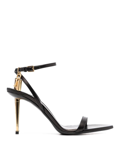 Tom Ford Shiny Kid Pointy Naked Sandal In Black