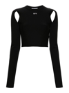 Off-white Fitted Crop Top With Unique Cut-out Details In Black