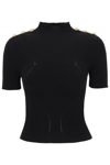 Balmain Six-button Rib Knit Top In Black