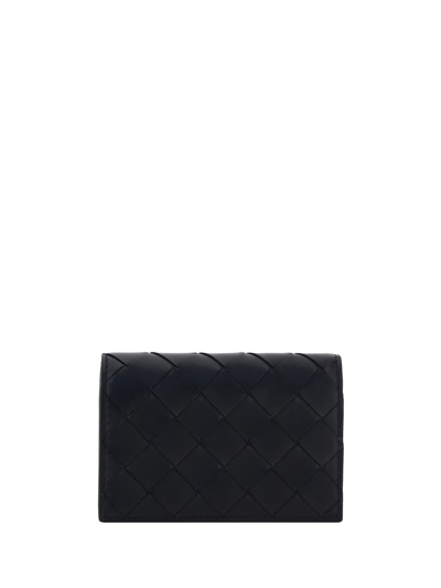 Bottega Veneta Black Leather Business Card Holder In Black-gold