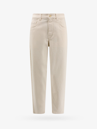 Brunello Cucinelli Cotton Baggy Trousers In Cream