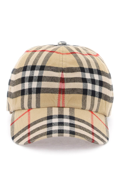 Burberry Check Cotton Baseball Cap Women In Cream