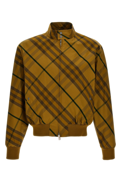Burberry Yellow Check Cotton Bomber Jacket In Brown