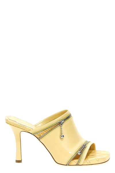 Burberry Leather Peep Sandals In Yellow