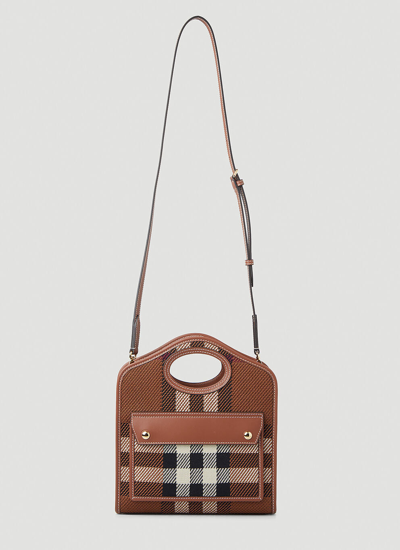 Burberry Women Pocket Check Mini Shoulder Bag In Brown