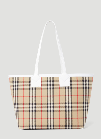 Burberry Check Motif Small Tote Bag In Cream