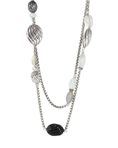 David Yurman Rock Crystal, Moonstone, Onyx & Chalcedony Necklace In Silver