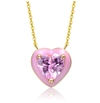 Rachel Glauber Young Adults/teens 14k Yellow Gold Plated With Pink Cubic Zirconia Pink Enamel Heart Pendant Necklac In Pink