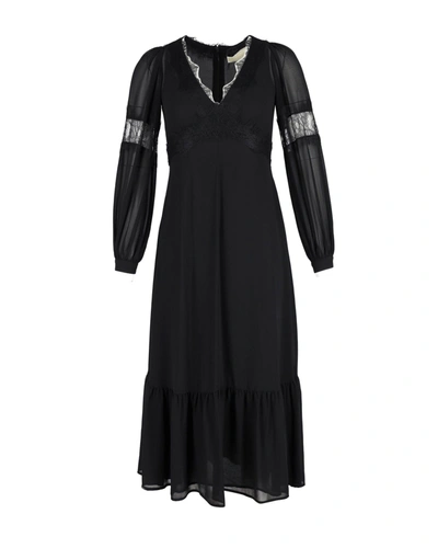 Michael Kors Michael  Lace-trimmed Midi Dress In Black Silk