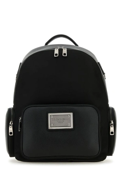 Dolce & Gabbana Man Black Fabric And Leather Backpack