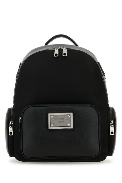 DOLCE & GABBANA DOLCE & GABBANA MAN BLACK FABRIC AND LEATHER BACKPACK