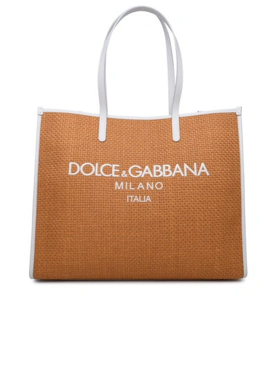 Dolce & Gabbana Woman  Large Shopping Bag In Beige Cotton Blend In Cream