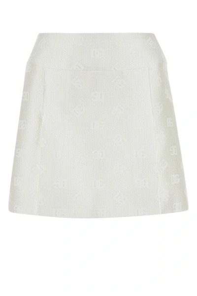 DOLCE & GABBANA DOLCE & GABBANA WOMAN WHITE JACQUARD MINI SKIRT