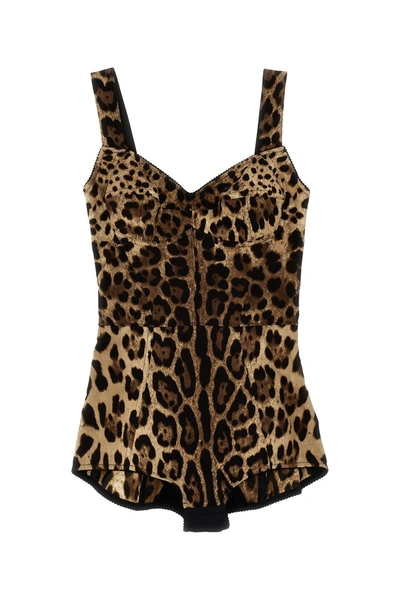 Dolce & Gabbana Leopard-print Fitted Bodysuit In Multi