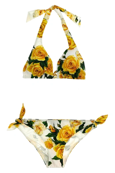 Dolce & Gabbana Flower Print Bikini Set In White
