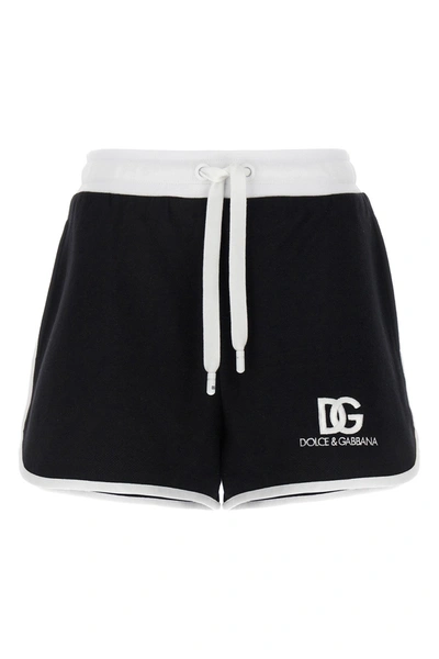 Dolce & Gabbana Jersey Shorts With Dg Logo Embroidery In ブラック