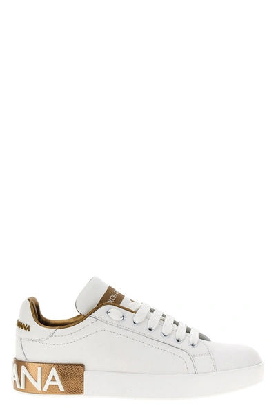 Dolce & Gabbana Women Portofino Sneakers In Bianco E Oro