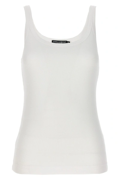 Dolce & Gabbana Ribbed Tank Top Tops White