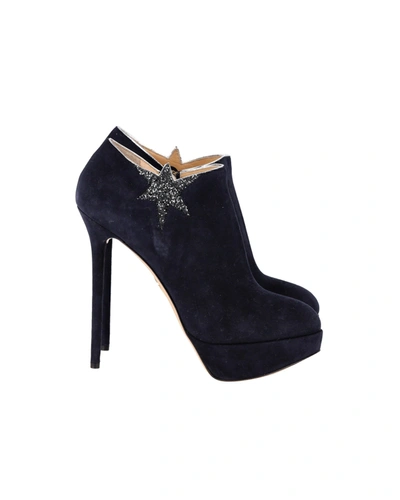 Charlotte Olympia Reach For The Stars Platform Boots In Navy Blue Suede