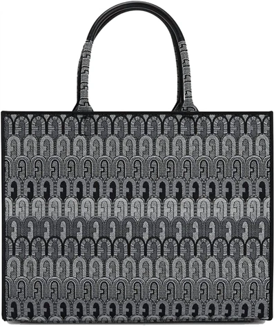 Furla Women's Opportunity Jacquard Logo Tote Toni Grigio Bag In Black In Grey