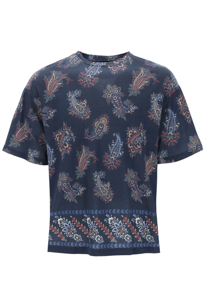 Etro Paisley-print Cotton T-shirt In Blue