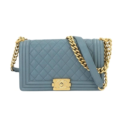 Pre-owned Chanel Boy Leather Shopper Bag () In Blue