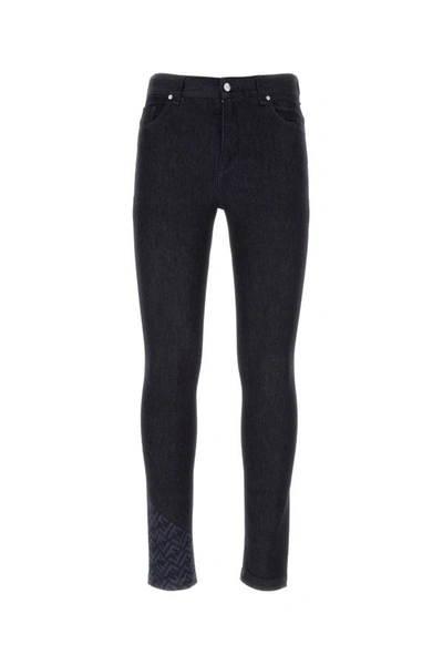 Fendi Regular Fit Jeans In Overdyed Denim In Blue