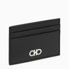 FERRAGAMO FERRAGAMO BLACK LEATHER CARD HOLDER WITH GANCINI LOGO MEN