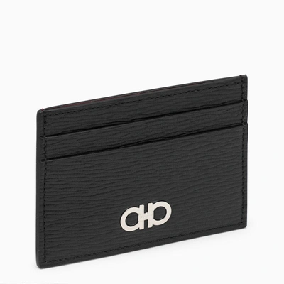 Ferragamo Black Leather Card Holder With Gancini Logo