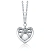 RACHEL GLAUBER WHITE GOLD PLATED BOW TIE ON HEART SHAPED PENDANT NECKLACE
