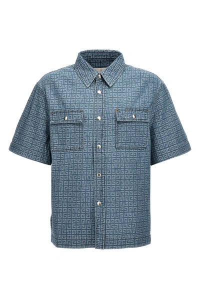 Givenchy 4g-jacquard Short-sleeve Denim Shirt In Blue
