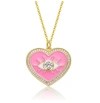 Rachel Glauber Young Adults/teens 14k Yellow Gold Plated With Clear Cubic Zirconia Pink Enamel Heart Pendant In Pink