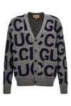 Gucci Logo-intarsia Wool Cardigan In Gray