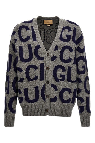 Gucci Men Logo Cardigan In Gray